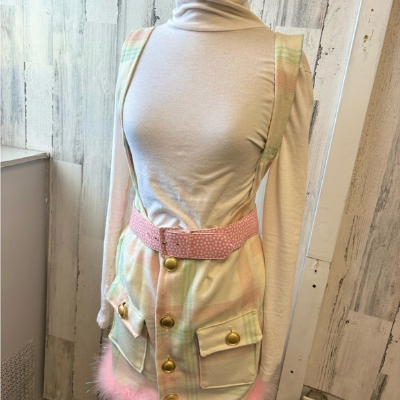 Cream and pink plaid jumper skirt size medium - Picture 4 of 8